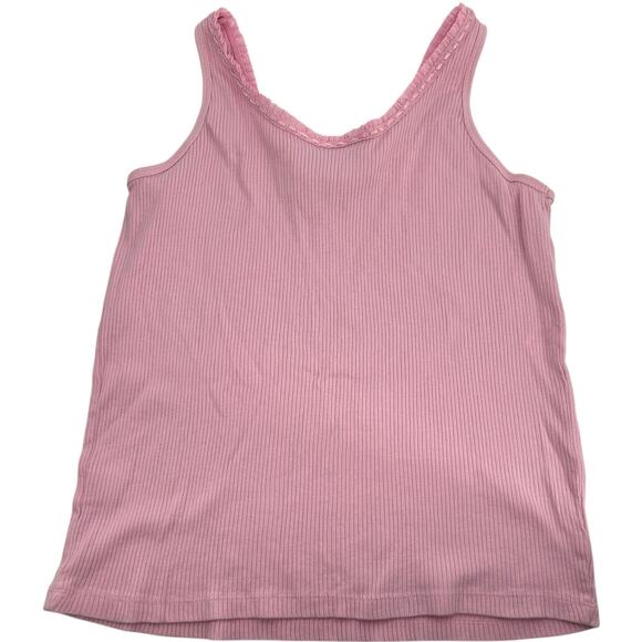 VTG y2k womens pink Basic Editions dainty coquette ribbon bow ribbed tank top XL - Picture 4 of 6